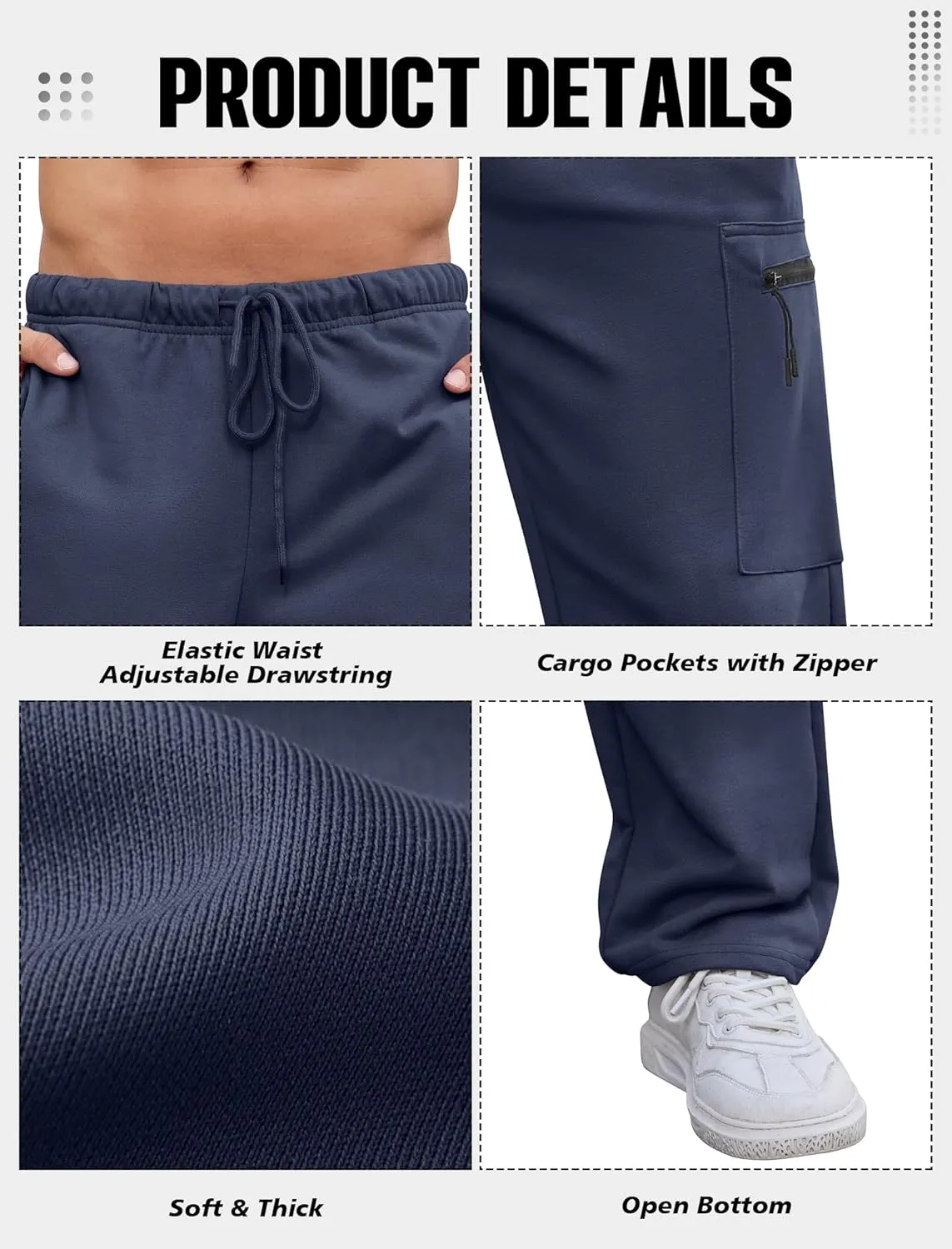 SILKWORLD Sweatpants for Men Zipper Cargo Pockets Joggers Open Bottom Casual Pants for Athletic, Jogging, Running, Workout