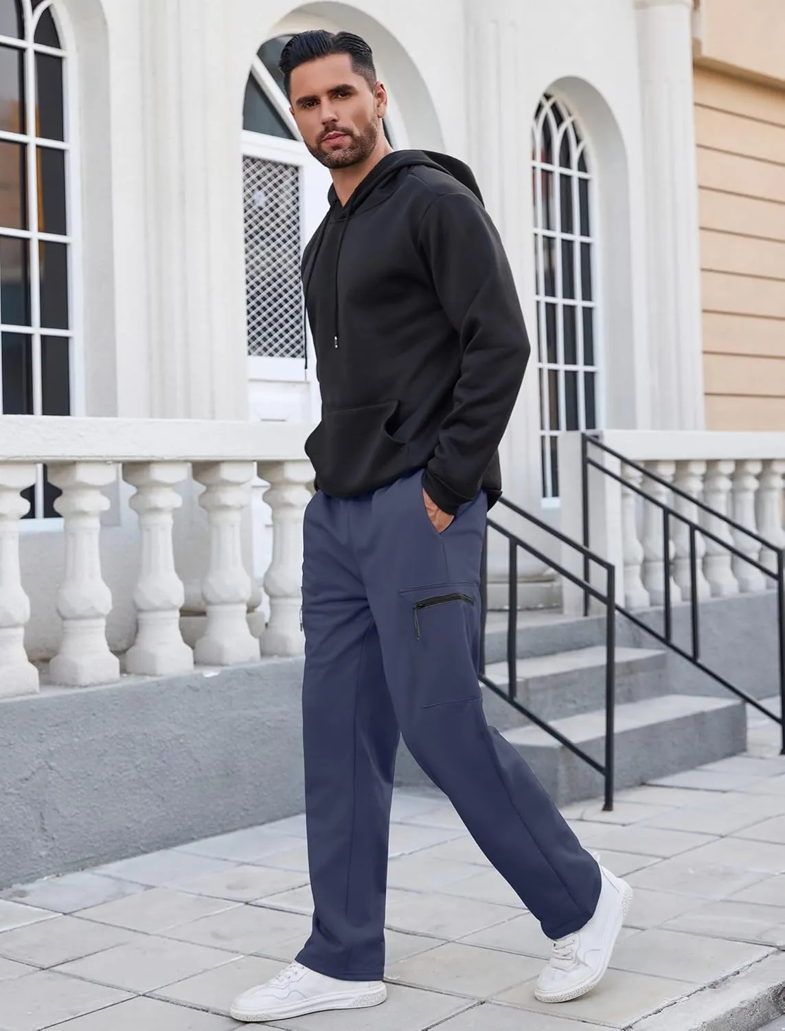SILKWORLD Sweatpants for Men Zipper Cargo Pockets Joggers Open Bottom Casual Pants for Athletic, Jogging, Running, Workout