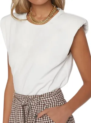 SOFIA'S CHOICE Women's Shoulder Pad Tops Summer Casual Tank Top Round Neck Loose Sleeveless Shirt