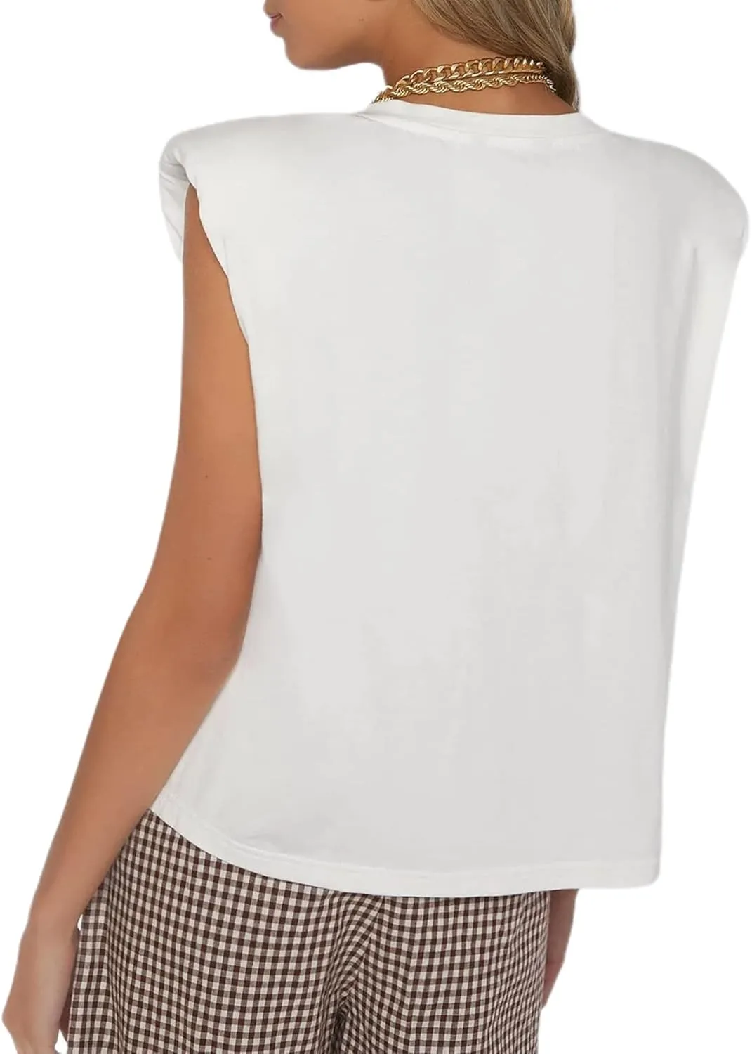 SOFIA'S CHOICE Women's Shoulder Pad Tops Summer Casual Tank Top Round Neck Loose Sleeveless Shirt