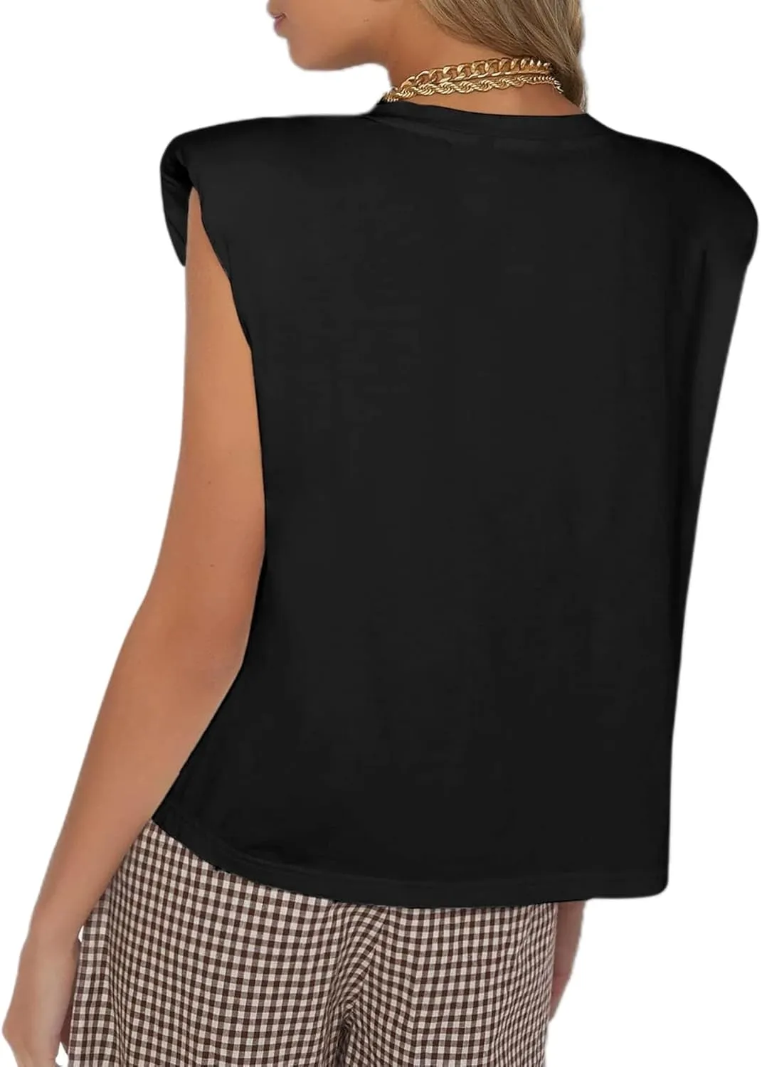 SOFIA'S CHOICE Women's Shoulder Pad Tops Summer Casual Tank Top Round Neck Loose Sleeveless Shirt