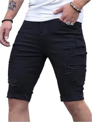 SOLY HUX Men's Distressed Jean Shorts Ripped Bermuda Denims Casual Fitted Streetwear