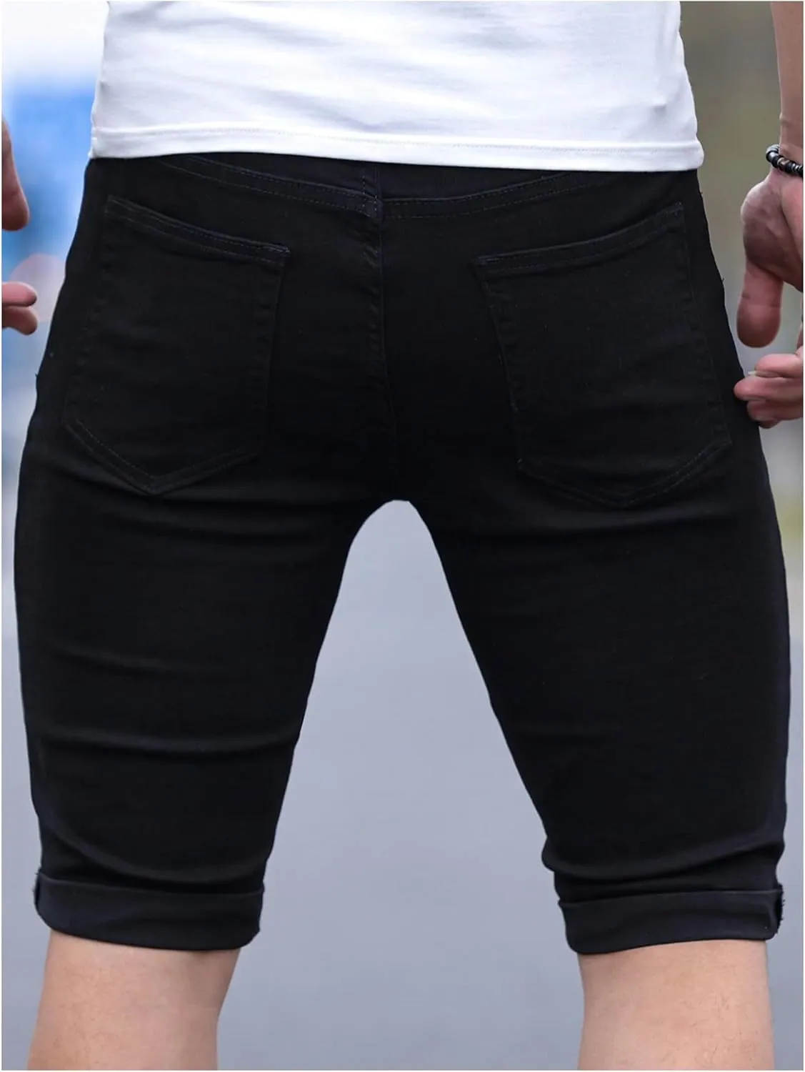 SOLY HUX Men's Distressed Jean Shorts Ripped Bermuda Denims Casual Fitted Streetwear