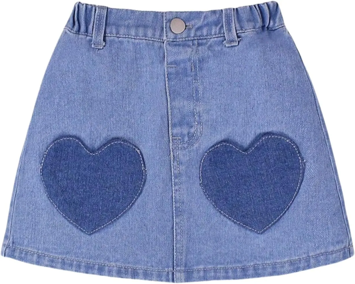 SOLY HUX Toddler Girl's Denim Skirt Heart High Waisted A Line Casual Summer Short Skirts