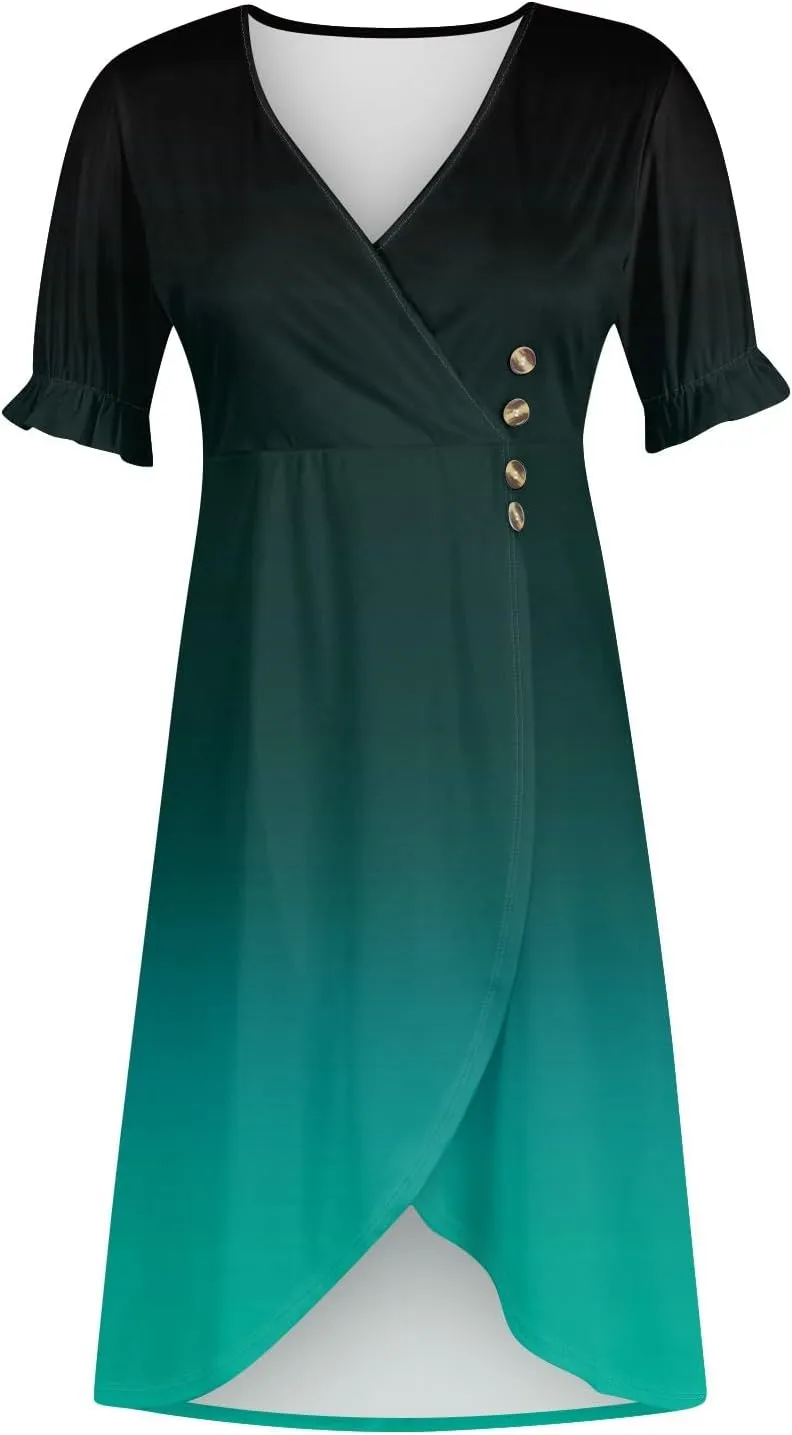 Summer Beach Dresses for Women 2024 Spring Elegant Wrap V Neck Floral Boho Dress Flowy Ruched Hawaiian Maxi Dress