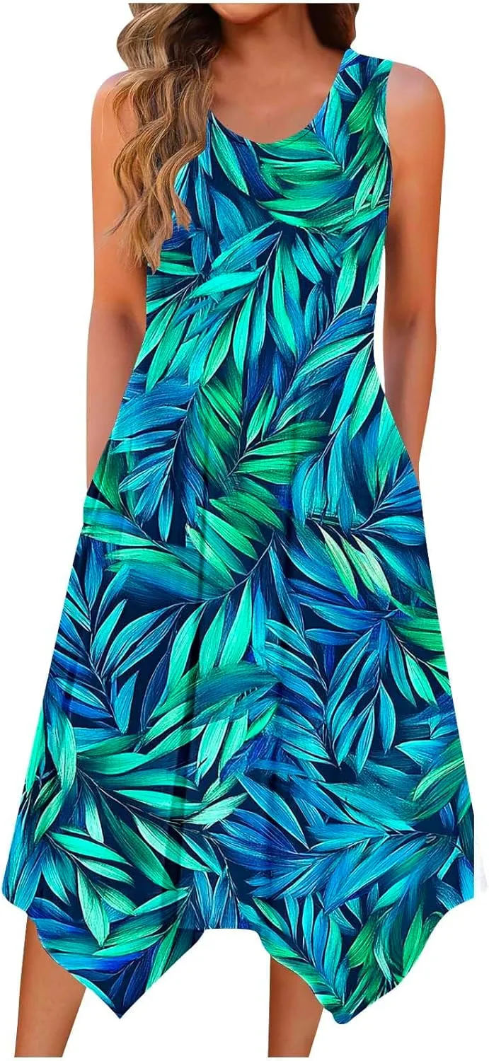 Summer Beach Dresses for Women 2025 Boho Floral Midi Tank Dress Sleeveless Flowy Sundress Resort Wear Vacation Outfits