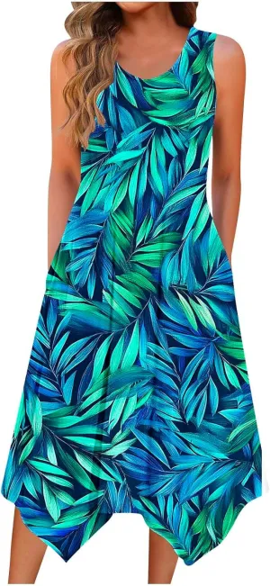 Summer Beach Dresses for Women 2025 Boho Floral Midi Tank Dress Sleeveless Flowy Sundress Resort Wear Vacation Outfits