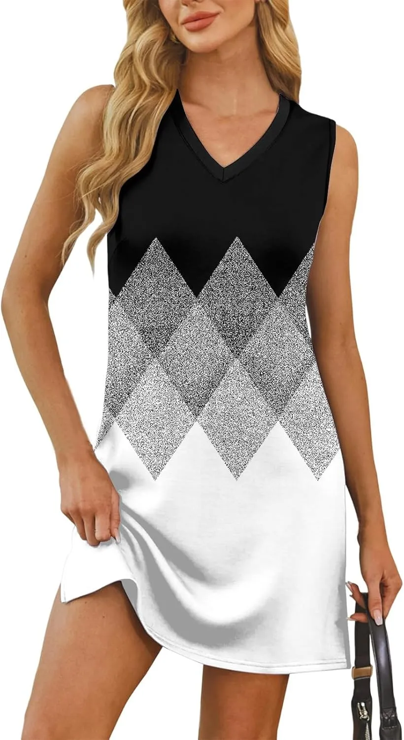 Summer Dresses for Women 2025 Casual Beach Tank Dress Sleeveless T Shirt Dresses Loose Floral Sundresses with Split