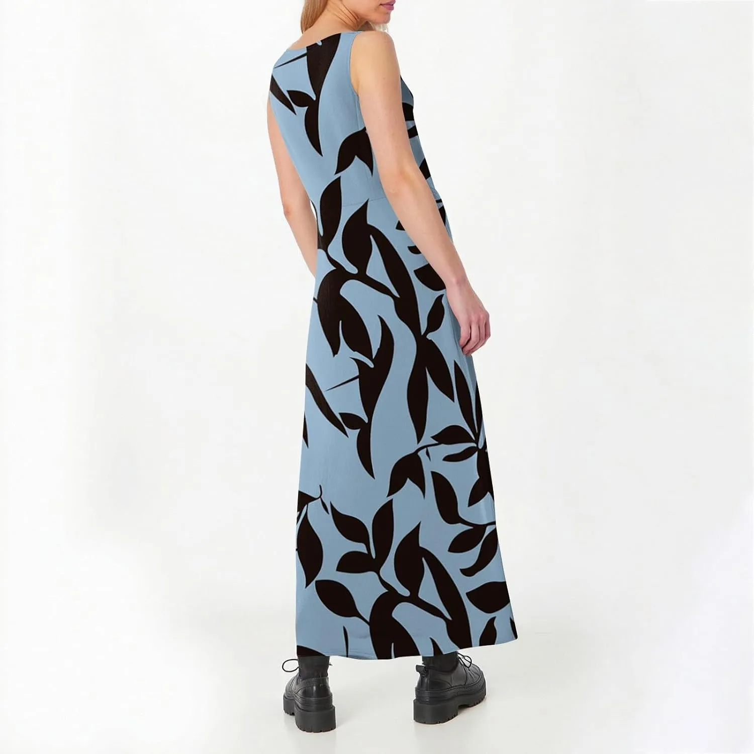 Summer Dresses for Women 2025 Casual Crew Neck Sleeveless Maxi Dress Loose Flowy Floral Beach Sundress with Pockets