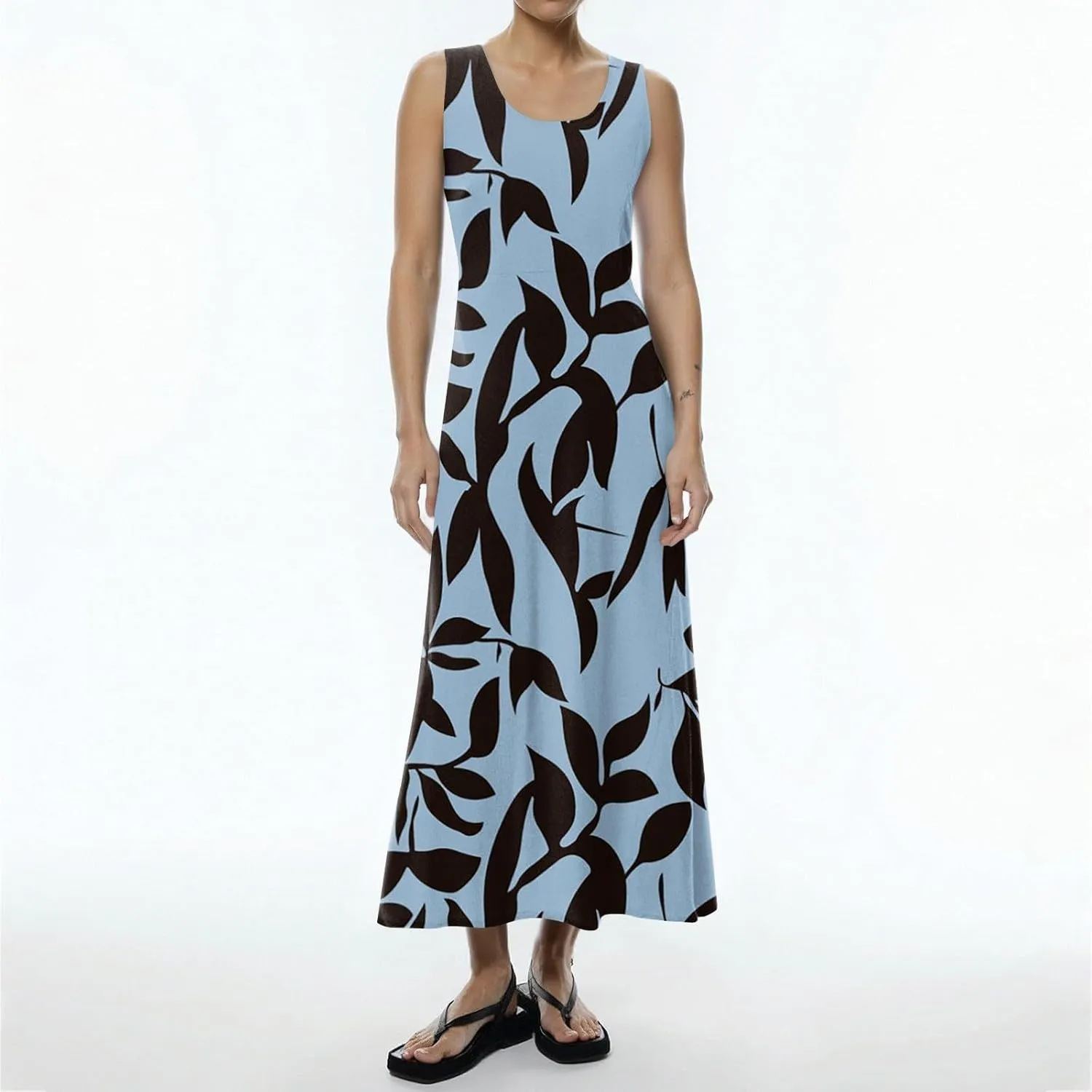 Summer Dresses for Women 2025 Casual Crew Neck Sleeveless Maxi Dress Loose Flowy Floral Beach Sundress with Pockets
