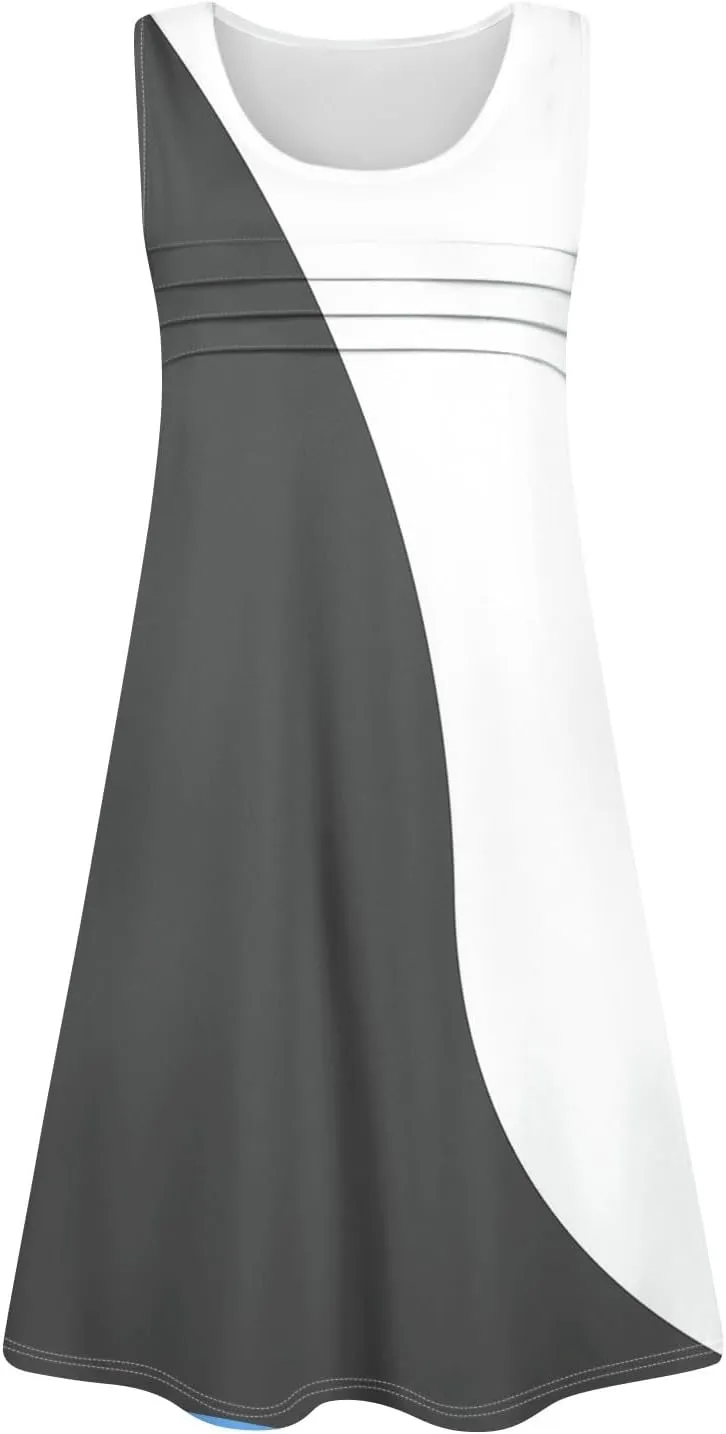 Summer Dresses for Women 2025 Casual Floral Pleated Front Tank Dress O Neck Loose T Shirt Dresses Sleeveless Sundresses