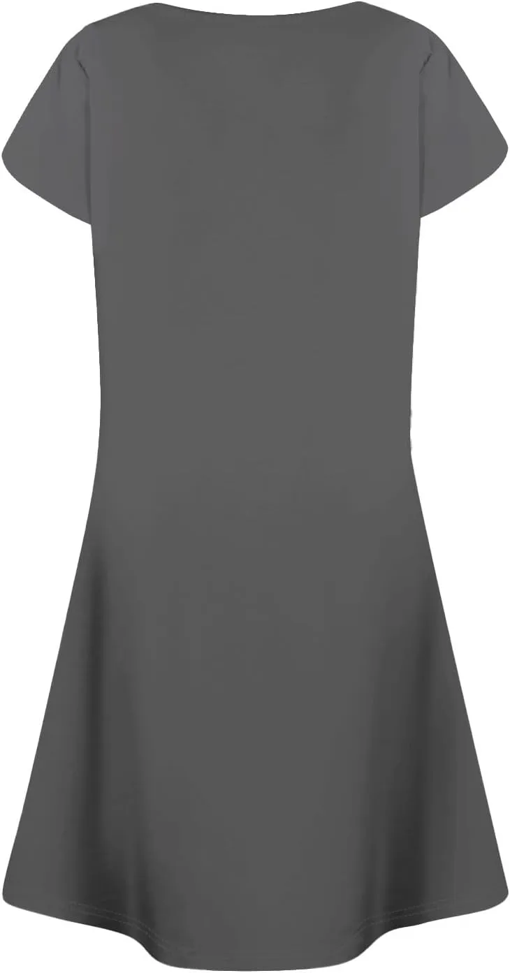 Summer Dresses for Women 2025 Casual T Shirt Dresses Crew Neck Floral Short Sleeve Dress Pleated Front Beach Dress