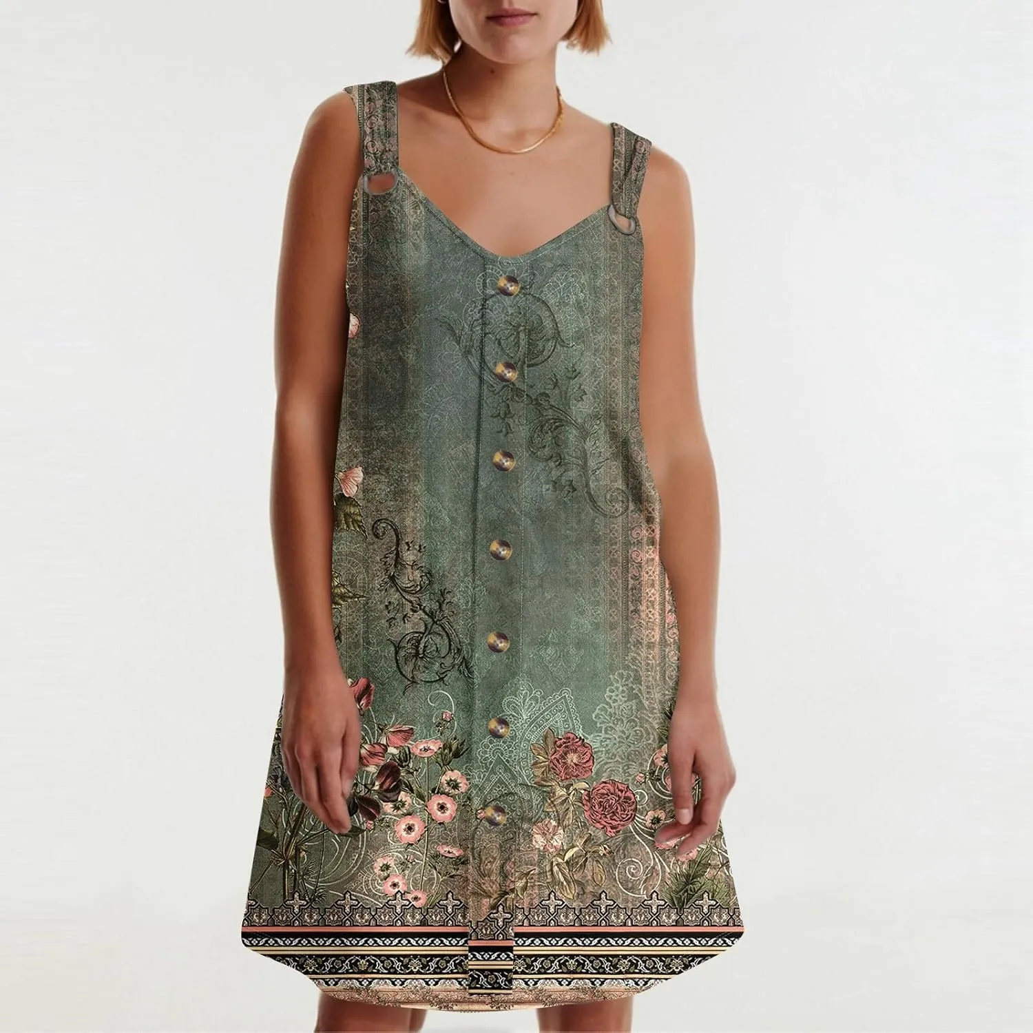 Summer Dresses for Women 2025 Loose Fit Sundress Sleeveless V Neck Beach Vacation Dress Casual Tank Dress with Pockets
