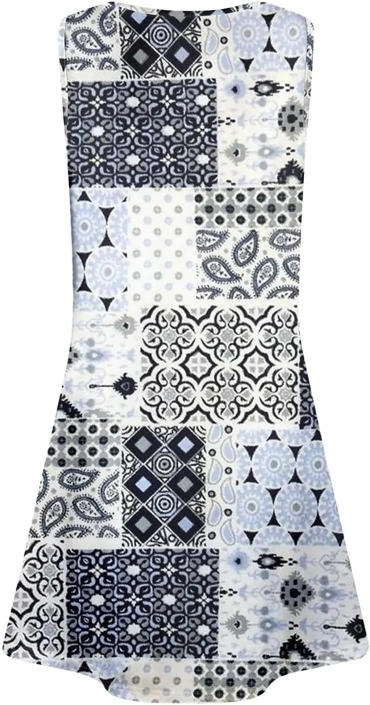 Summer Dresses for Women 2025 Sleeveless Loose Tank Dress V Neck Boho Beach Sundresses Floral Casual T Shirt Dresses