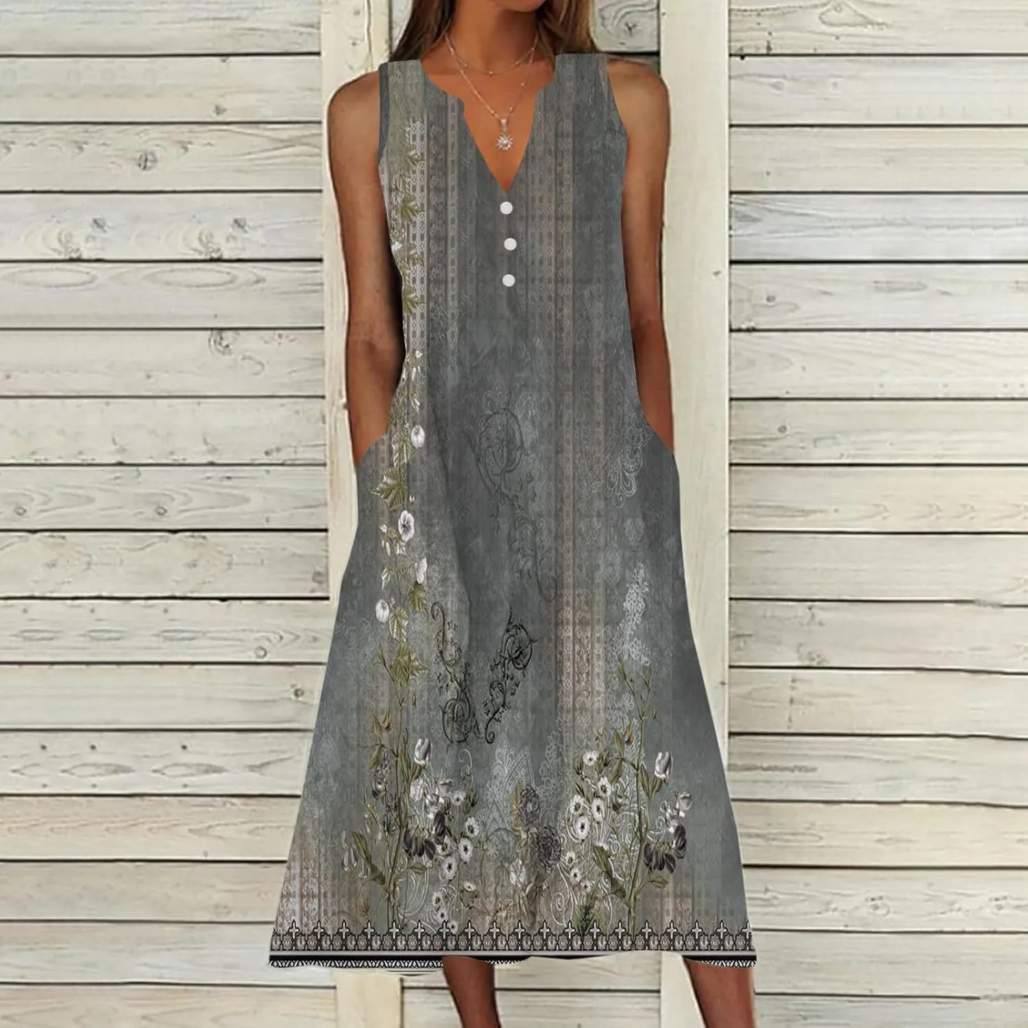 Summer Dresses for Women 2025 Vacation Casual Sleeveless v Neck Long Tank Dress Boho Floral Beach Flowy Sundresses