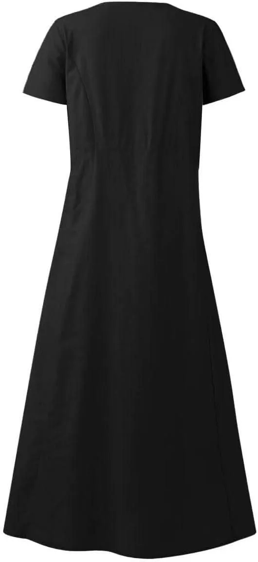 Summer Dresses for Women 2025 Vacation Trendy Short Sleeve Scoop Neck Cotton Linen Dress Loose Flowy Beach Sundress
