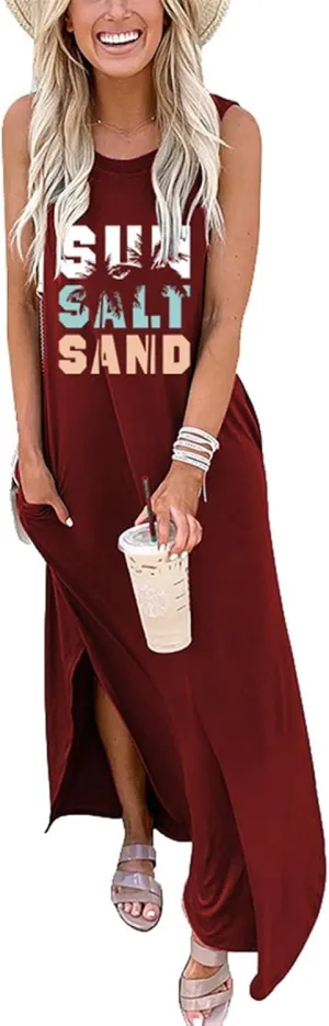 Summer Dresses for Women Sun Salt Sand T-shirt Sundress Sleeveless Casual Loose Tank Dress