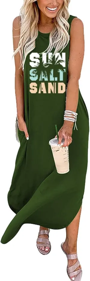 Summer Dresses for Women Sun Salt Sand T-shirt Sundress Sleeveless Casual Loose Tank Dress