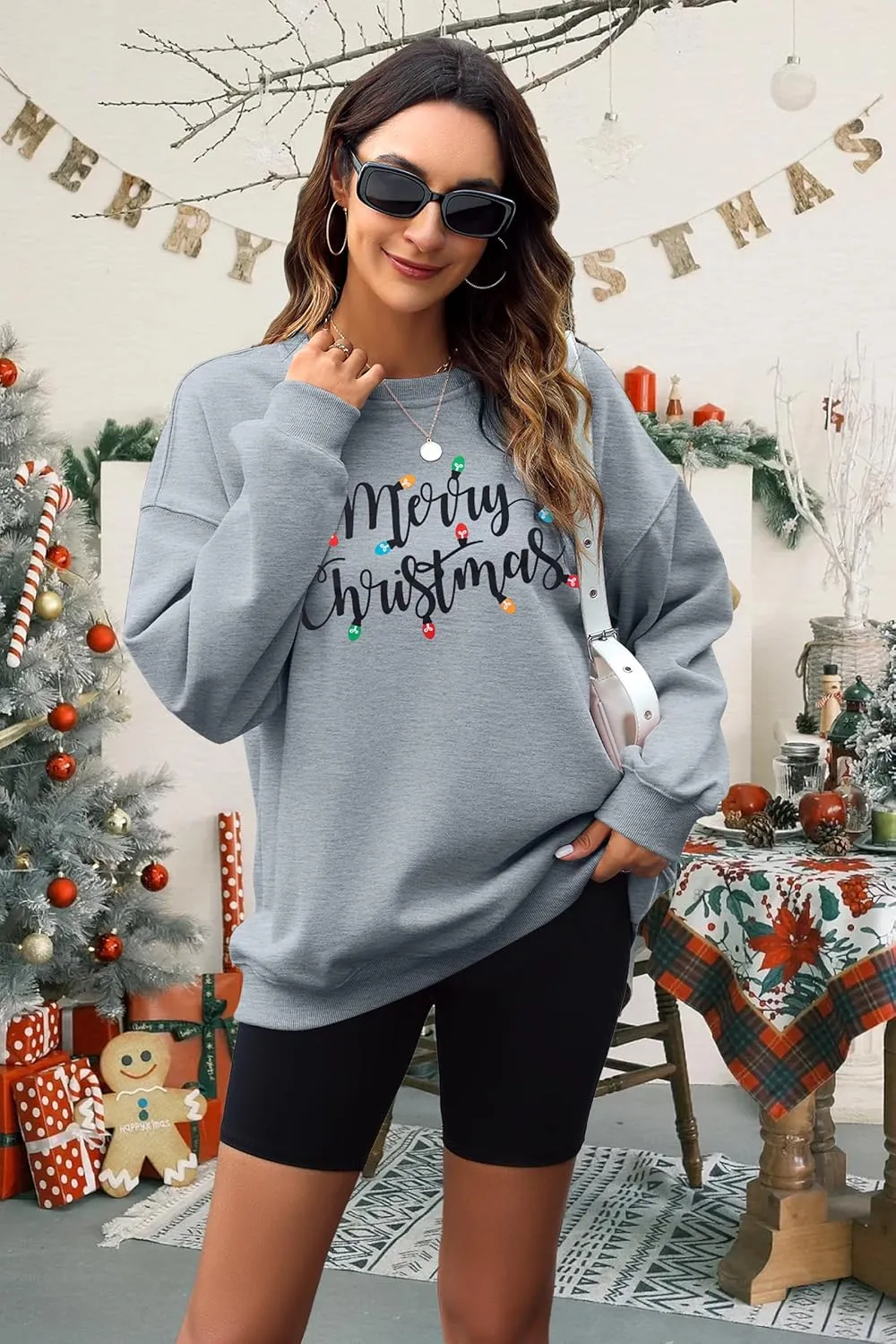 SUPEYA Women's Merry Christmas Oversized Pullover Sweatshirt With Lights - Holiday Xmas Sweater Top