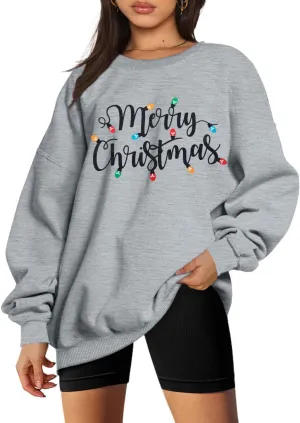 SUPEYA Women's Merry Christmas Oversized Pullover Sweatshirt With Lights - Holiday Xmas Sweater Top