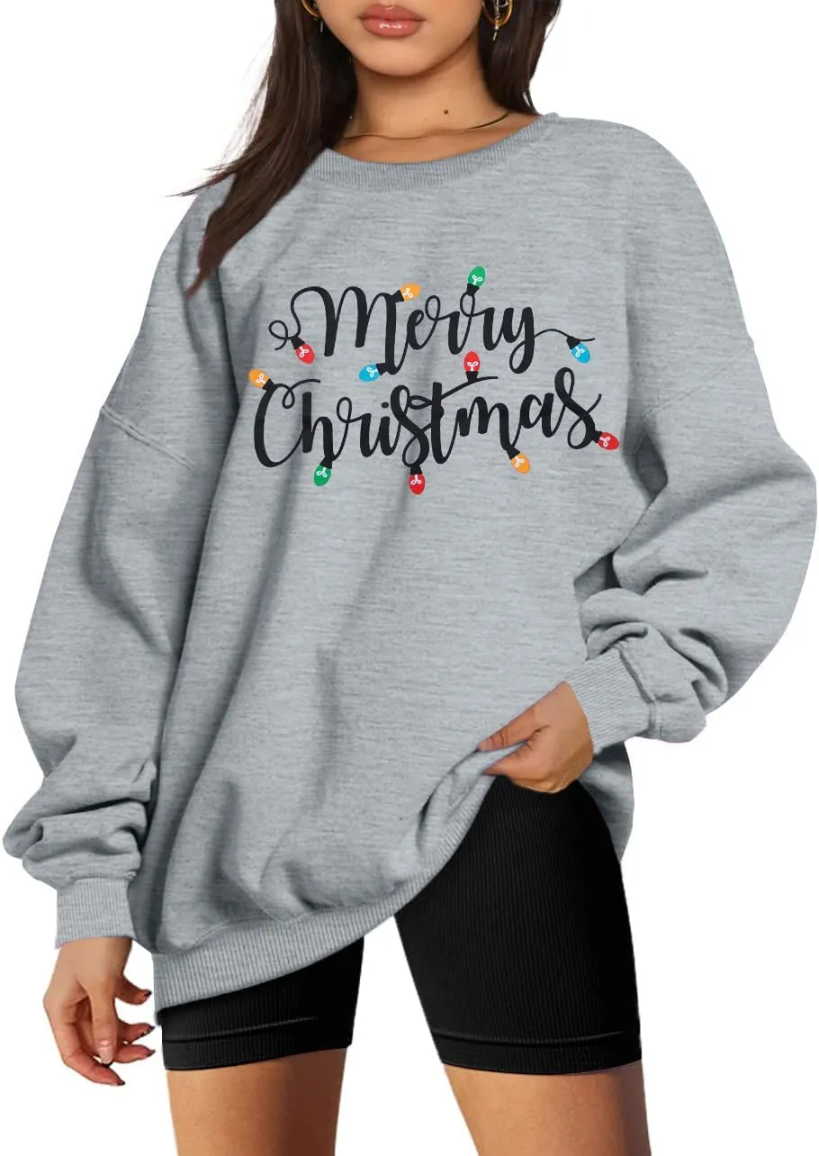 SUPEYA Women's Merry Christmas Oversized Pullover Sweatshirt With Lights - Holiday Xmas Sweater Top