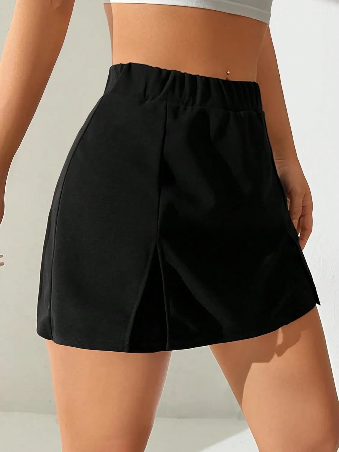 SweatyRocks Women's High Waist Split Hem Skort Casual Solid Straight Leg Shorts