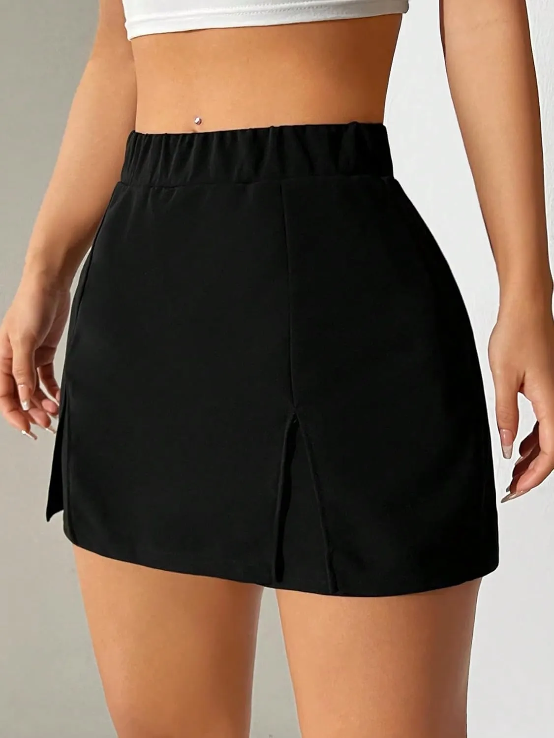 SweatyRocks Women's High Waist Split Hem Skort Casual Solid Straight Leg Shorts