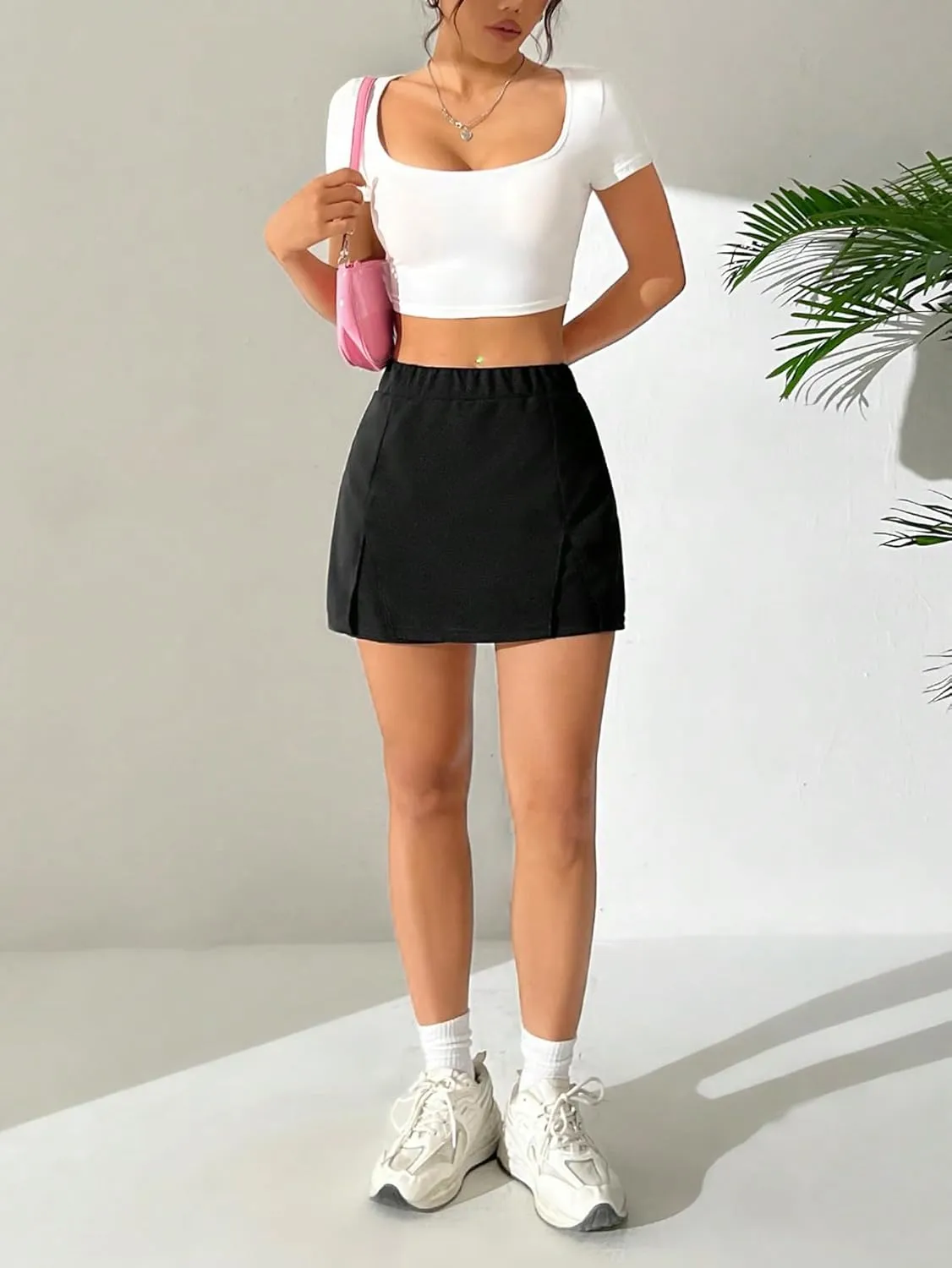 SweatyRocks Women's High Waist Split Hem Skort Casual Solid Straight Leg Shorts