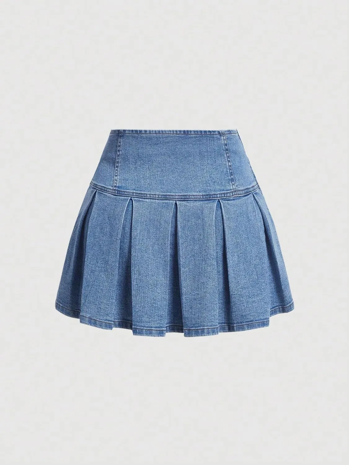 SweatyRocks Women's Plus Size Lace Up Front High Waist A Line Pleated Mini Denim Skirt