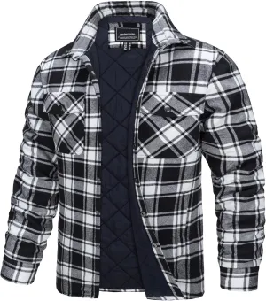 TACVASEN Men's Flannel Shirt Jacket Quilted Lined Long Sleeve Button Down Shirts Jacket