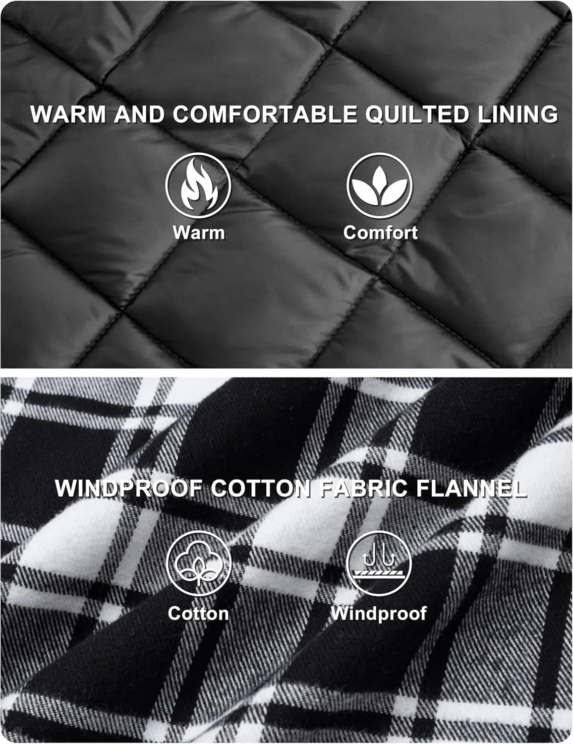 TACVASEN Men's Flannel Shirt Jacket Quilted Lined Long Sleeve Button Down Shirts Jacket