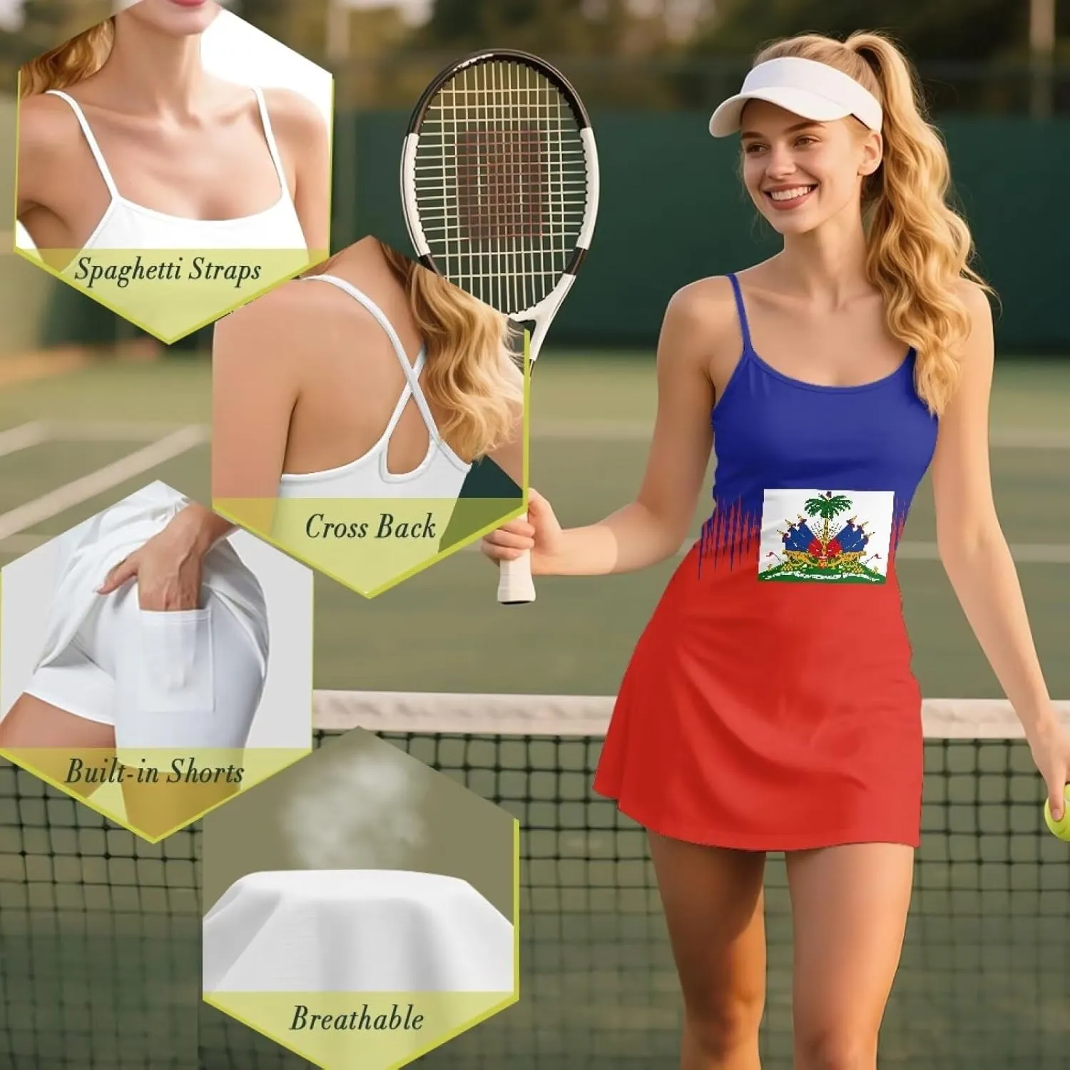 Tennis Dress for Women Athletic Golf Workout Dress with Separate Shorts, Spaghetti Straps & Pockets XS-2XL