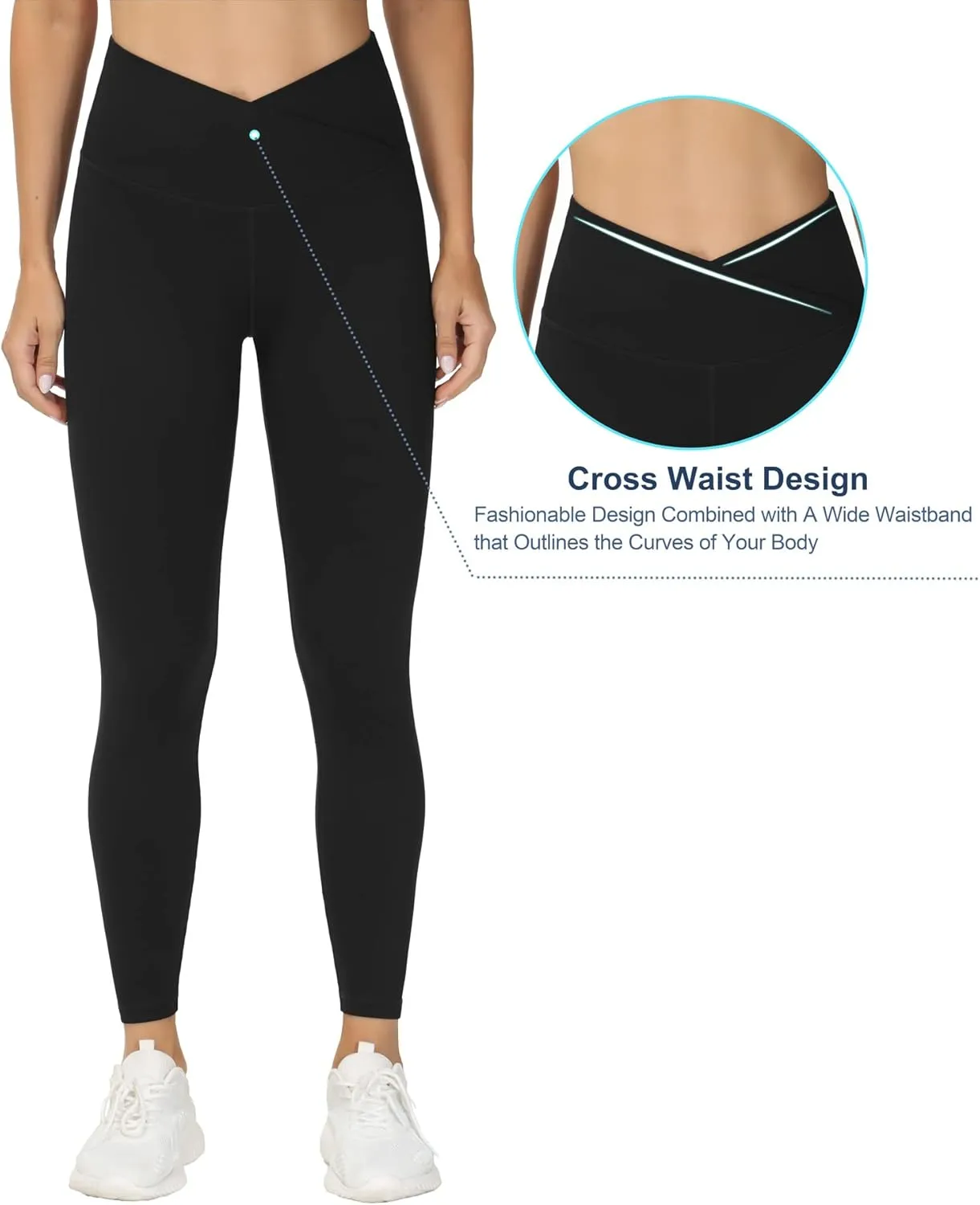 THE GYM PEOPLE Womens' V Cross Waist Yoga Leggings with High Waisted Tummy Control