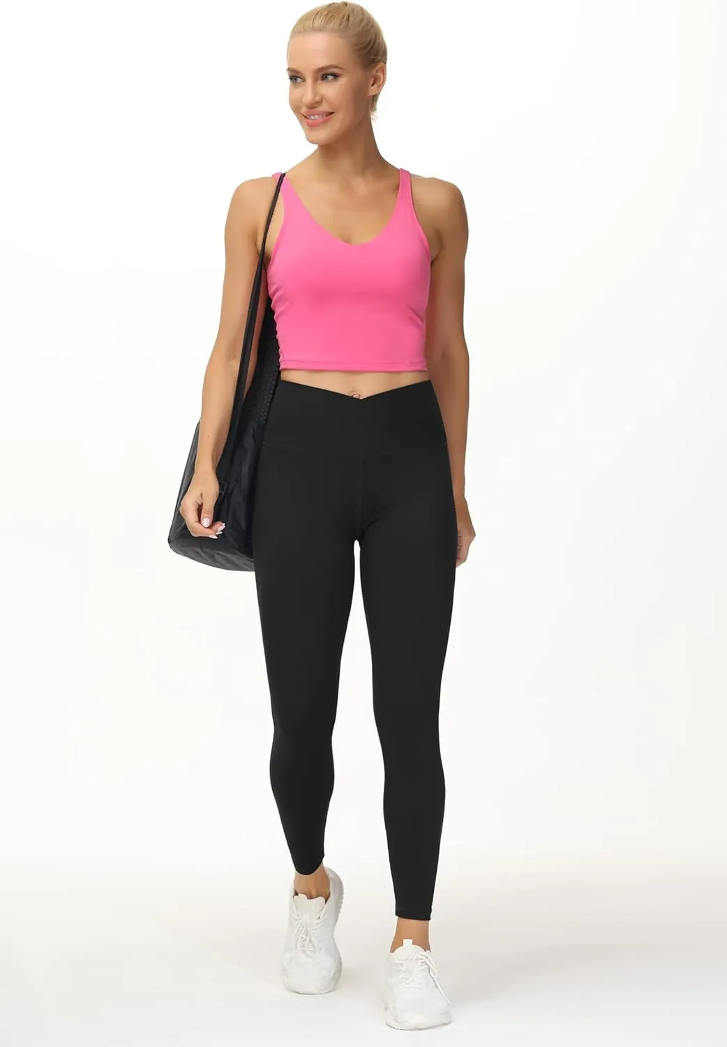THE GYM PEOPLE Womens' V Cross Waist Yoga Leggings with High Waisted Tummy Control