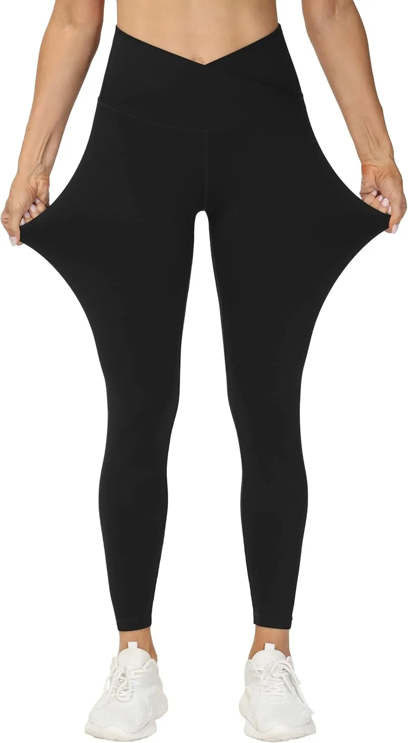 THE GYM PEOPLE Womens' V Cross Waist Yoga Leggings with High Waisted Tummy Control