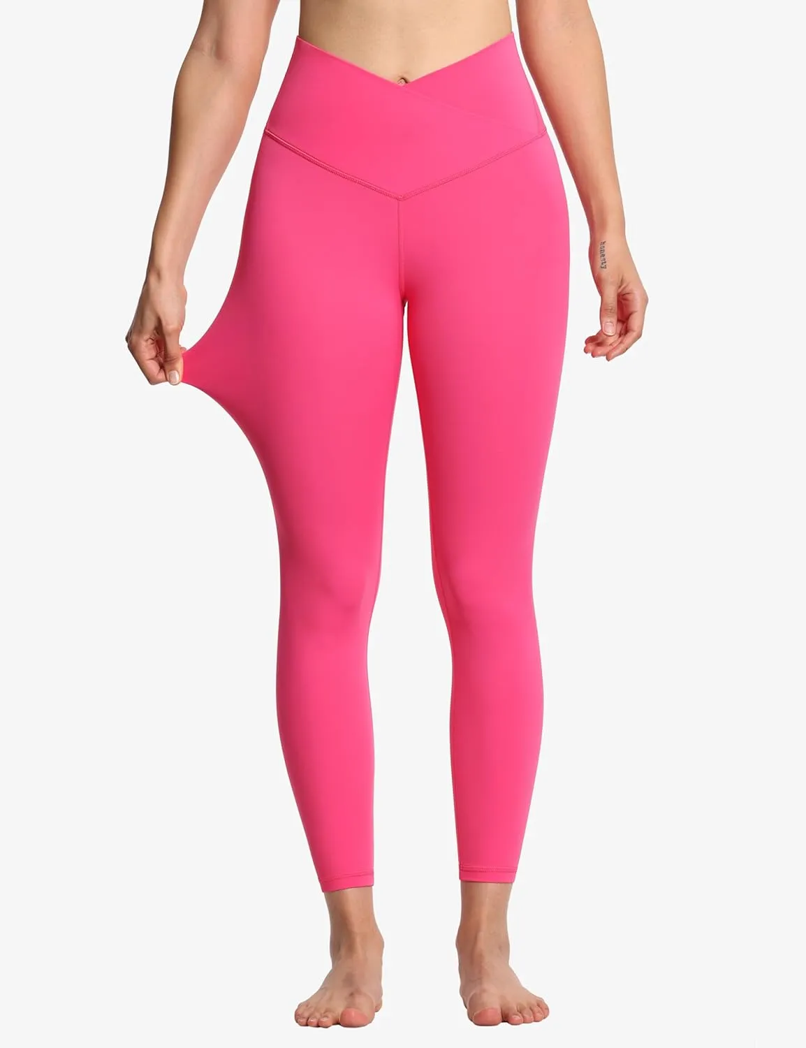 THE GYM PEOPLE Womens' V Cross Waist Yoga Leggings with High Waisted Tummy Control