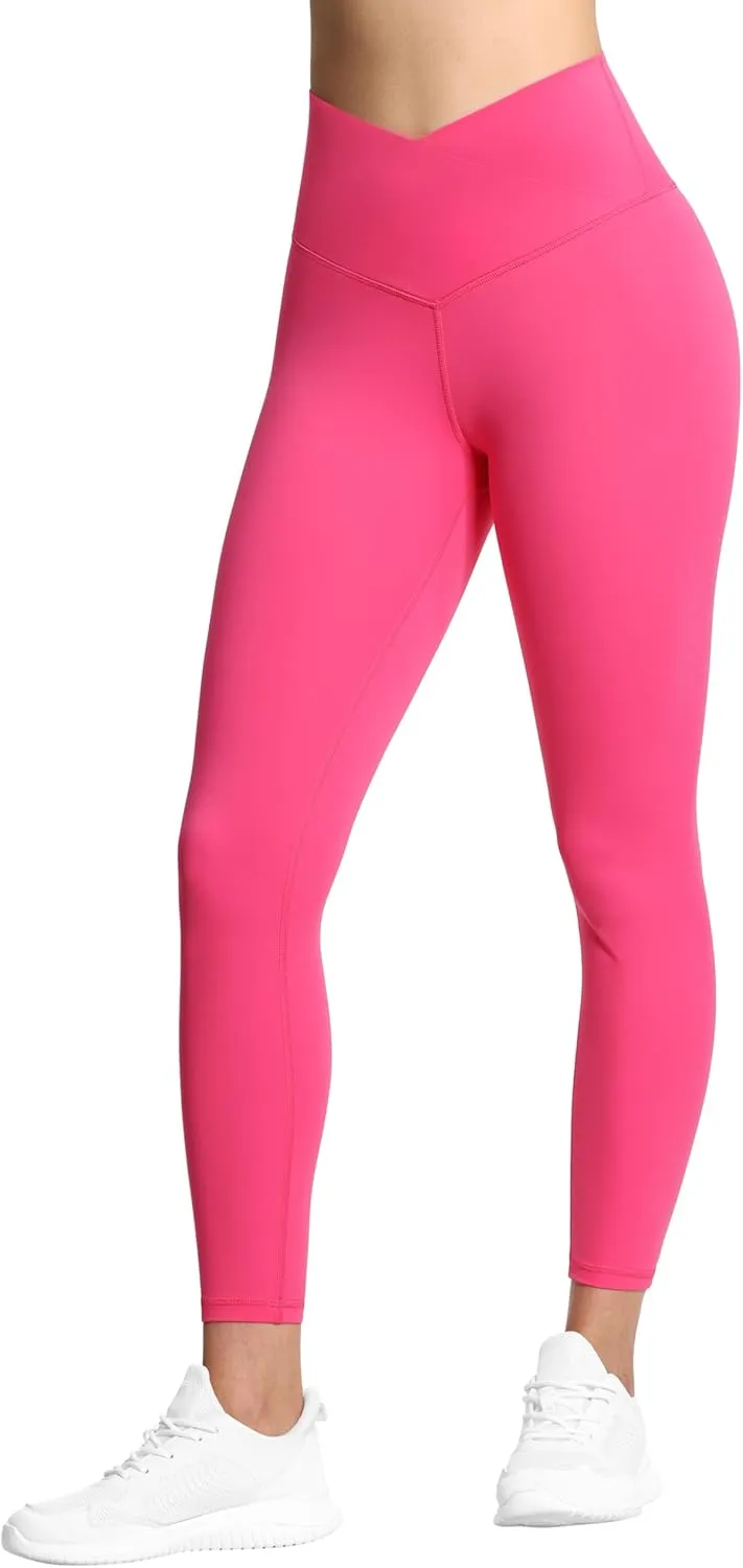 THE GYM PEOPLE Womens' V Cross Waist Yoga Leggings with High Waisted Tummy Control