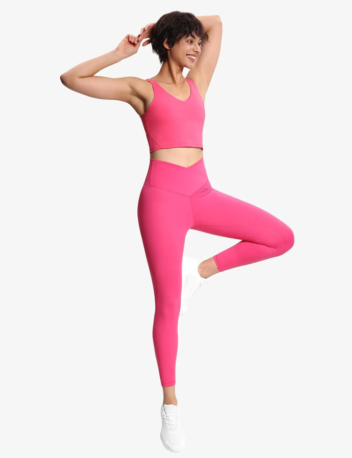 THE GYM PEOPLE Womens' V Cross Waist Yoga Leggings with High Waisted Tummy Control