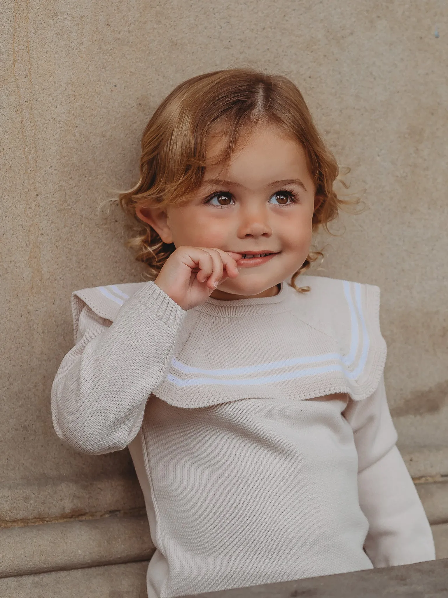 'Thomas' beige & white knitted suit with sailor collar