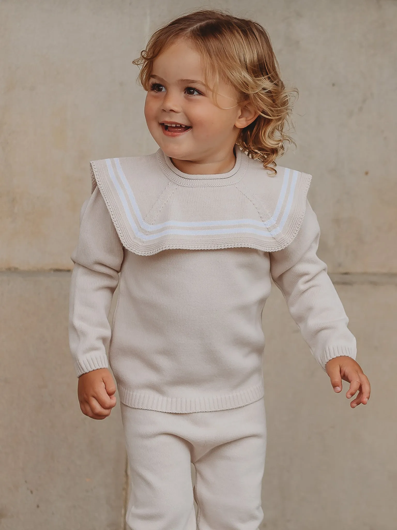 'Thomas' beige & white knitted suit with sailor collar