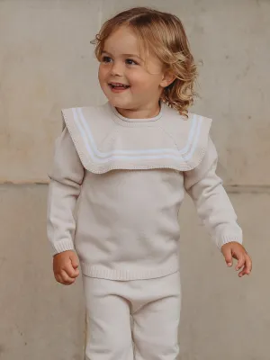 'Thomas' beige & white knitted suit with sailor collar