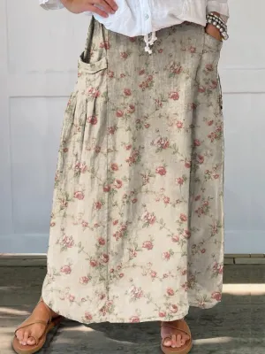 TIAFORD Women Flowy Floral Print Maxi Skirt Summer Casual Boho High Elastic Waist Loose Long Skirt with Pocket