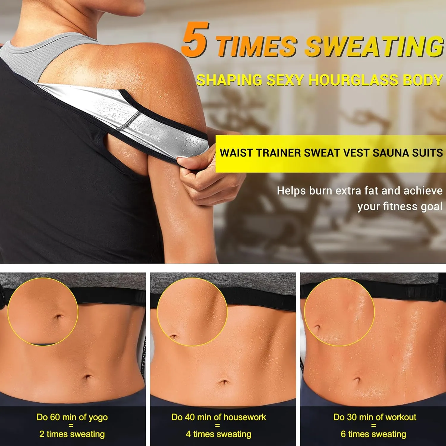 TrainingGirl Women Sweat Vest Waist Trainer Trimmer Belt Weight Loss Hot Sauna Suit Zipper Workout Tank Tops Slim Body Shaper