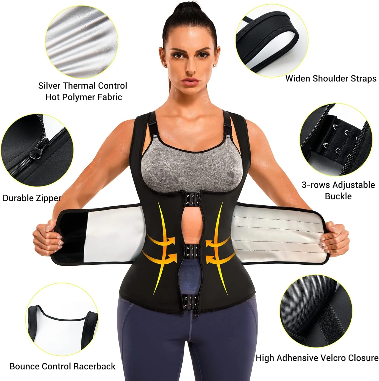 TrainingGirl Women Sweat Vest Waist Trainer Trimmer Belt Weight Loss Hot Sauna Suit Zipper Workout Tank Tops Slim Body Shaper