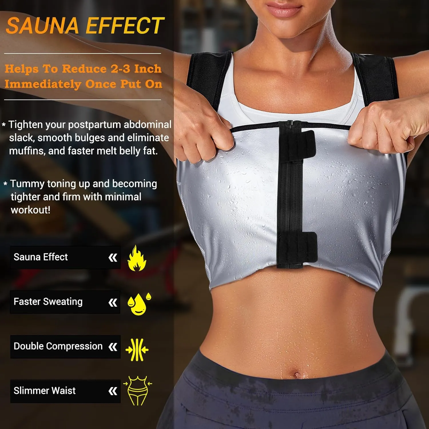 TrainingGirl Women Sweat Vest Waist Trainer Trimmer Belt Weight Loss Hot Sauna Suit Zipper Workout Tank Tops Slim Body Shaper