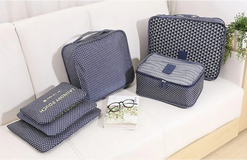 Travel Packing Cubes Luggage Packing Organizer Waterproof Space Save Storage Bags 6pcs Set, Packing Cubes 3pcs   Pouches 3pcs (6pack, Blue)