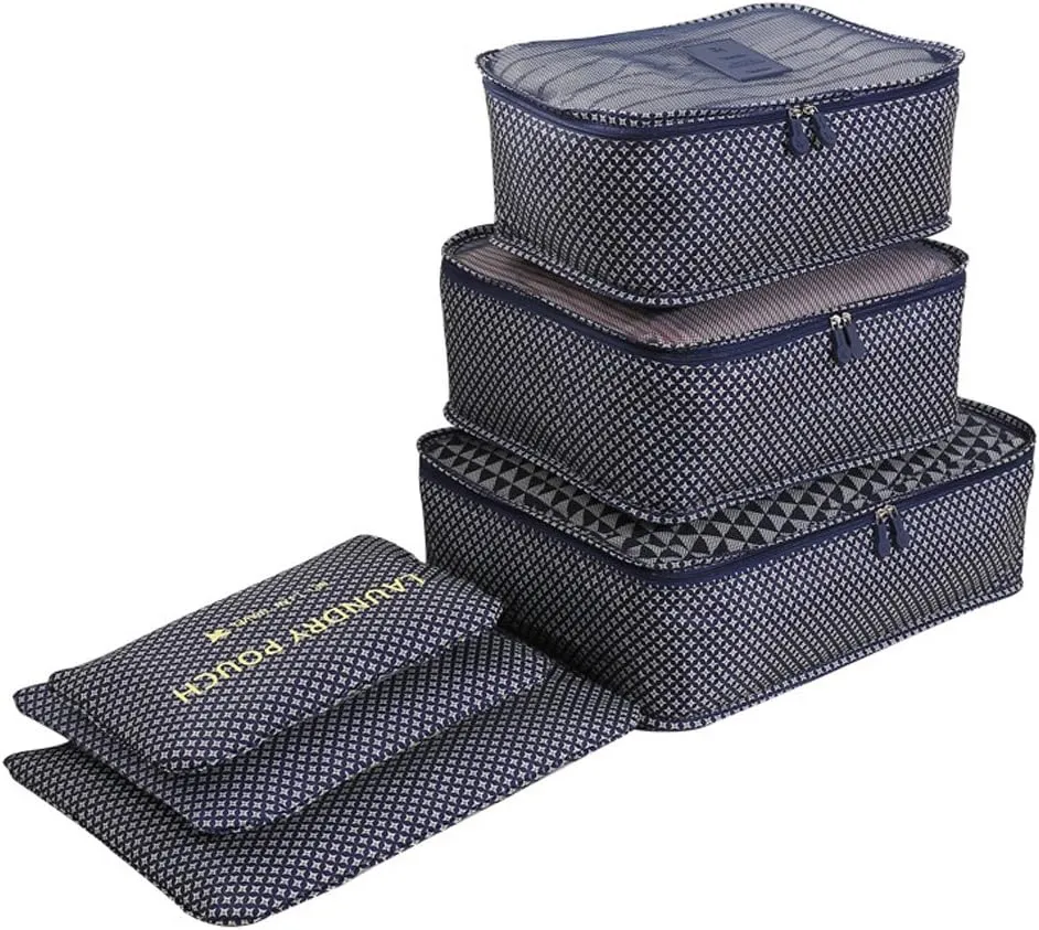 Travel Packing Cubes Luggage Packing Organizer Waterproof Space Save Storage Bags 6pcs Set, Packing Cubes 3pcs   Pouches 3pcs (6pack, Blue)