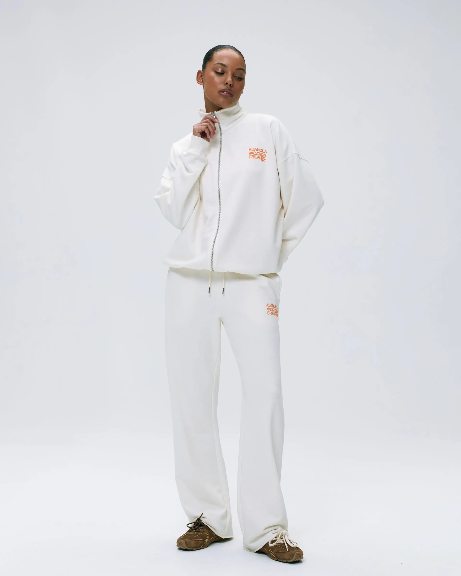 Vacation Raw Hem Straight Leg Sweatpants - Marshmallow White/Mango Orange