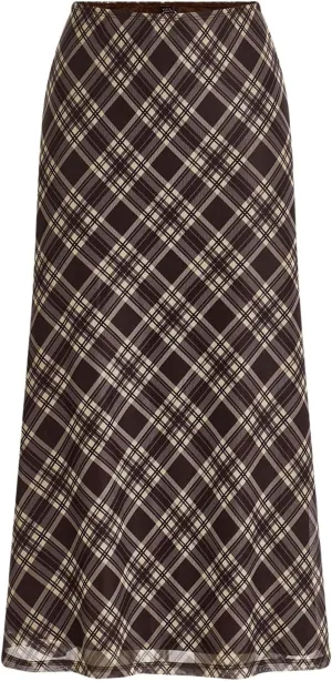 Verdusa Women's Plus Size Plaid Skirt High Rise A Line Mesh Long Skirt