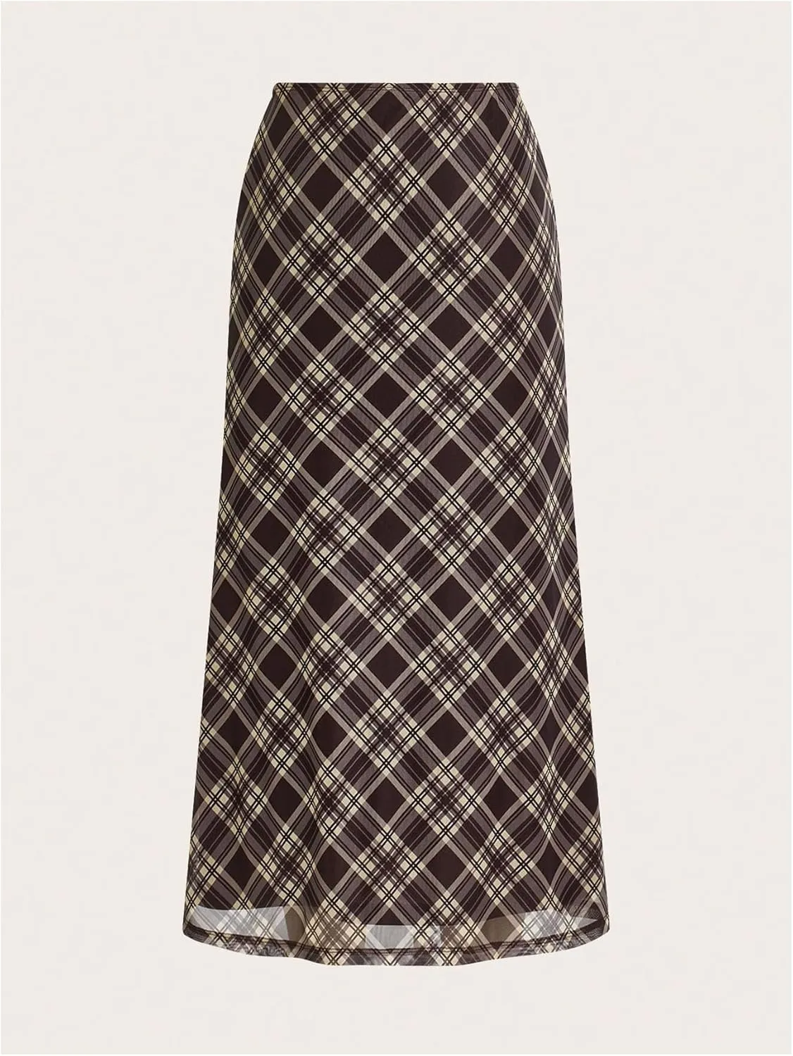 Verdusa Women's Plus Size Plaid Skirt High Rise A Line Mesh Long Skirt